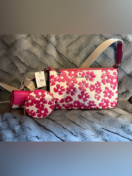 Michael Kors Handbags - Michael Kors White and Hot Pink Floral Crossbody with Coin Pouch